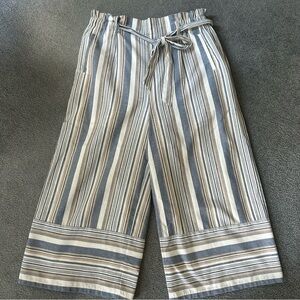 Hem & Thread Blue and Tan Striped Paper Bag Cropped Pants
